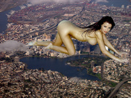 giantess collage nude city mega destruction buildings unknown_artist crawling looking_at_viewer downward_angle