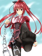 drawing panties feet color long_hair red_eyes underwear red_hair twintails nylons female_domination chain point_of_view black_legwear sunuu_(miya)
