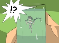 drawing long_hair handheld brunette underwear surprise glass shrunken_woman swimming herretik