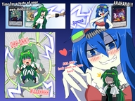 drawing comic long_hair blue_hair story green_hair shrunken_woman magic goggles revealing_outfit herretik yu-gi-oh!
