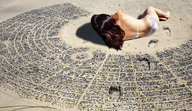 giantess crush long_hair swimsuit destruction barefoot red_hair lying_down foot_print outdoors crowds
