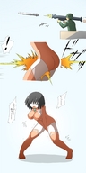 comic anime brunette explosion japanese_text soldiers dialogue missile
