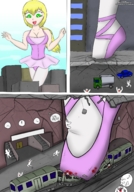 drawing giantess city blonde color destruction cleavage green_eyes smiling story amy foot_crush subway ballerina crowds running_away joethevenezuelan looking_at_tiny
