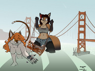 drawing nude furry anthro color bridge destruction ocean paws shorts cat_girl fox_girl thigh_highs martha golden_gate_bridge top greece nandix c4camel