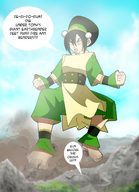 mega toes barefoot anime brunette mountains forest toph earthbender dialogue imminent_crush avatar_the_last_airbender looking_at_tiny firebender