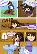 drawing comic color brunette shrunken_woman bunny_girl alice_in_wonderland running_away shrinking_potion herretik celia_in_wonderland rabbit_hole