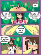 drawing blushing comic color ribbon brunette mushroom shrunken_woman eating grass alice_in_wonderland herretik yuna_in_wonderland