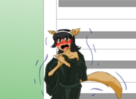 drawing furry blushing anthro comic black_hair color green_eyes embarrassed shrunken_woman drawer herretik