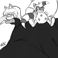 drawing furry monochrome shrunken_men shrunken_man eating fox_giantess uini