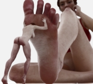 nude toes barefoot soles brunette sitting foot_play shrunken_woman ankles looking_at_victim legs_crossed digital_render flagg3d