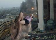 giantess collage destruction lying_down outdoors uncaring_giantess business_skirt
