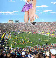 giantess collage stadium cheerleader reaching football outdoors arena