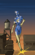 drawing giantess alien color running bodysuit looking_at_viewer