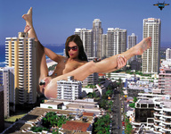 giantess collage insertion nude pussy city mega barefoot buildings brunette legs sunglasses looking_at_viewer maz1
