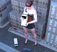 giantess high_heels fleeing outdoors dropped digital_render flagg3d holding_vehicle