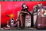 drawing giantess color destruction high_heels stockings corset looking_at_viewer apocalypse encyclopaedia_dramatica