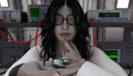 giantess space handheld glasses men looking_down first contact science indoors rocket weird digital_render discovery finger_on_chin