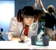 nude black_hair penis brunette short_hair pigtails indoors magnifying_glass studying bare_butt streaks