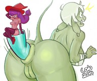 drawing white_hair nude color shrunken_woman ogress green_skin noill buttplug lolo