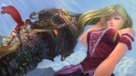 drawing gentle giantess blonde color long_hair green_eyes climbing tower outdoors looking_at_tiny rapunzel hairy_situation