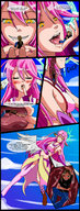 breasts drawing vore blushing wings comic tongue in_stomach handheld saliva anime yellow_eyes smiling story pink_hair flying vaderaz looking_at_tiny jibril jessiah flugel no_game_no_life