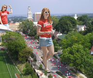 gentle collage feet red_hair sandals legs walking sunglasses giantesses flip_flops trees crowds