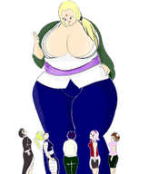 drawing giantess blonde color cleavage huge_breasts brunette bbw looking_down naruto_(series)