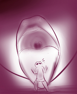drawing giantess vore monochrome tongue mouth licking lips shorts open_mouth sunglasses xanafar anon