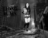 giantess black_hair wrestling skyscraper diva wwe paige city_destroyed grey_sky