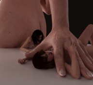 breasts nipples butt butt_crush sitting shrunken_woman pinned digital_render flagg3d