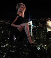collage city mega blonde high_heels leg dress skyscraper night black_dress city_lights kosmita