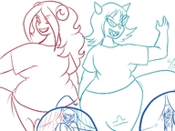 drawing panties horns color glasses giantesses voluptuous homestuck twisted_persona aranea_serket vriska_serket terezi_pyrope aradia_megido