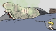 drawing blonde barefoot bed lying_down shrunken_man dirty_soles smelly_feet painted_toes xhollowwithinx