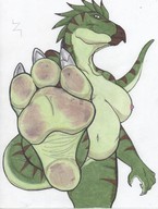 breasts nipples nude underboob dirty_soles point_of_view looking_at_viewer imminent_crush zabraxas raptor kaiju looking_at_tiny