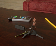 bondage table shrunken_woman chained on_table keys digital_render car_keys handcuffed a_pencil berrysmall