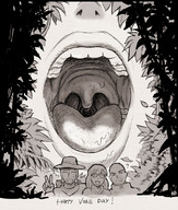 drawing giantess karbo monochrome mouth teeth felarya shrunken_people throat imminent_vore vore_day