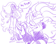 drawing monochrome dialogue steven_universe sugilite opal_(steven_universe) gemobsession