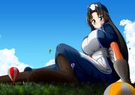 drawing gentle blushing mega black_hair color blue_eyes eliza boots forest birds balloons trees mgear-san