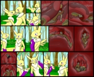 drawing vore furry comic color digimon digestion story shrunken_men kissing shrunken_man inside_mouth swallowed inside_view inside_stomach tongues renamon dialogue on_tongue hot_dog