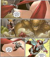 drawing comic color butt destruction superhero story shrunken_men monster shrunken_man ant-man leotard dialogue iron_man ms_marvel super_heroes marvel_comics carol_danvers