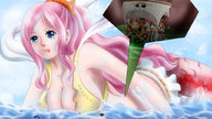drawing giantess vore color blue_eyes one_piece water ocean mermaid pink_hair stomach inside_view inside_stomach shirahoshi kuraigts pirate_ship