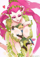 drawing gentle nude toes barefoot soles anime red_eyes red_hair thighs manicure pointed_ears ariolin great_fairy between_breasts link_(the_legend_of_zelda) princess_zelda_(the_legend_of_zelda)