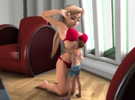 blonde long_hair swimsuit shrunken_men indoors digital_render ziggyzag104 amazon_woman