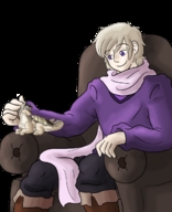 drawing color purple_eyes pet sitting animal chair scarf hetalia