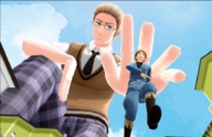 clothed glasses shrunken_men reaching shrunken_man outdoors running_away digital_render hetalia