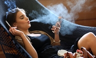 collage handheld brunette lying_down shrunken_men shrunken_man rings bracelet smoking_giantess