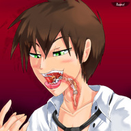 vore green_eyes brunette in_throat