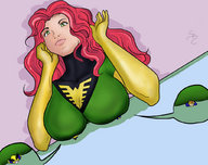drawing giantess crush color green_eyes breast_crush red_hair shrunken_men phoenix x-men wolverine superheroes jean_grey cyclops marvel_comics