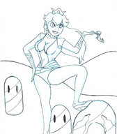 breasts drawing monochrome cleavage mario princess_peach high_heels smiling shrunken_men nintendo lineart shrunken_man female_domination kimeria87