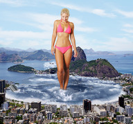 mega blonde swimsuit destruction ocean wonderslug legs mountains boats sky jenni_czech wading rio_de_janeiro tidal_wave navel_ring
